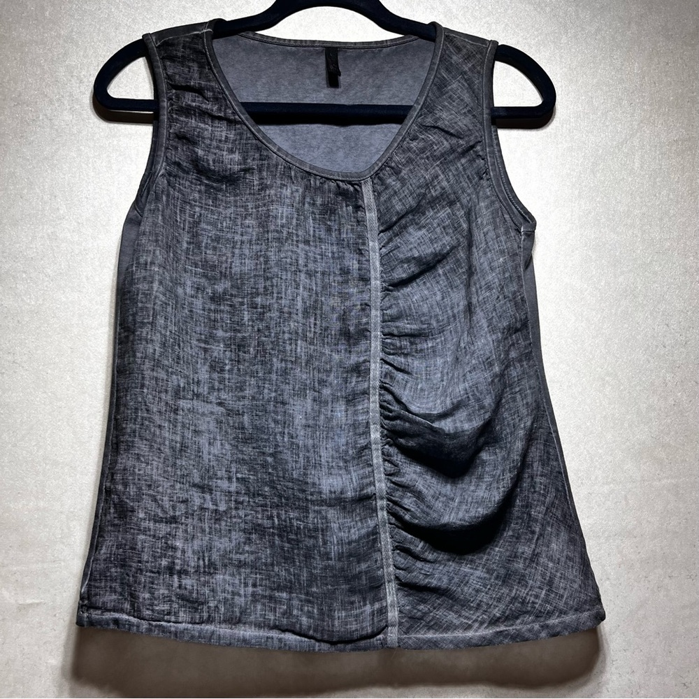 Inizio Gray Linen Sleeveless Shirt, Size Large